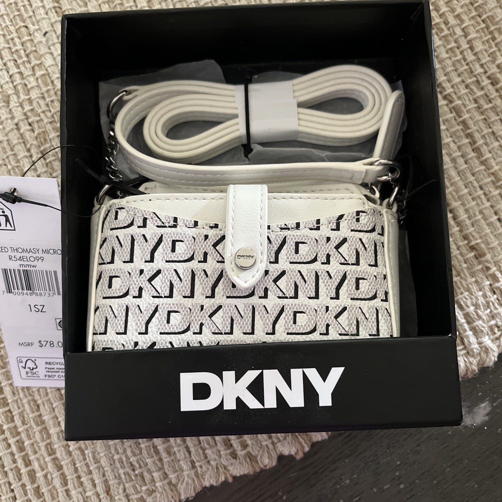 DKNY Thomasy Micro Mini Women Monogram White Crossbody Bag w/card case NWT