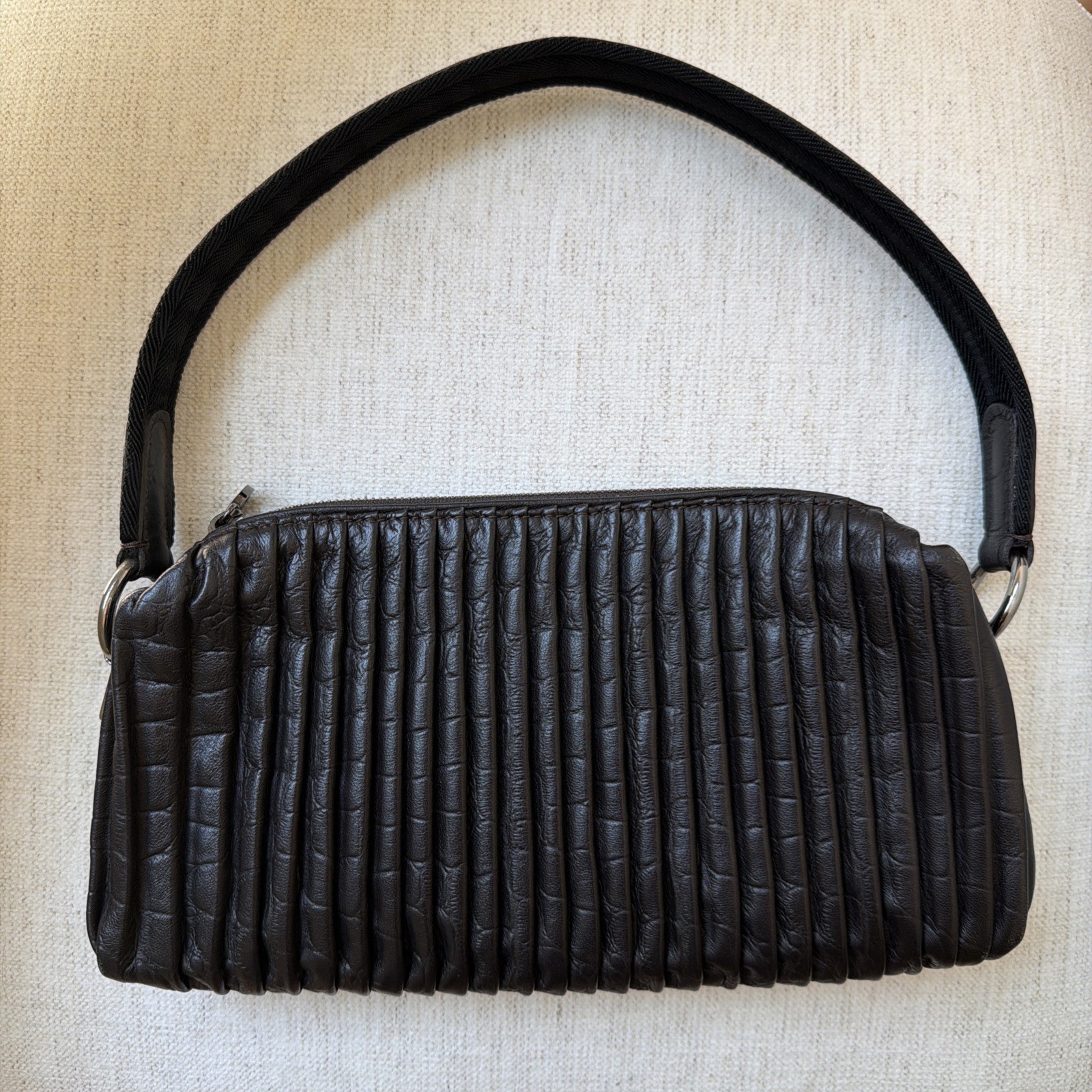 Vintage Y2K Giorgio Armani Shoulder Bag Black Plisse Leather Rare Archive Purse