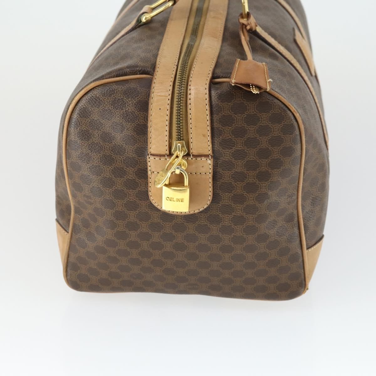CELINE Macadam Canvas Boston Bag PVC Leather Brown Gold Auth 169100