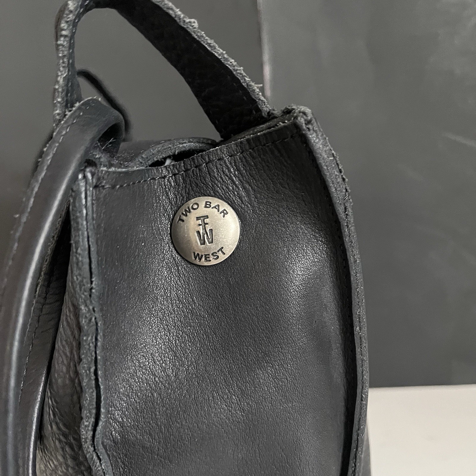 Two Bar West Black Leather Bag with Turquoise Accents Shoulder Bag