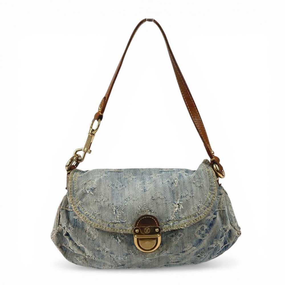 LOUIS VUITTON M95050 MonogramDenim Mini Pleaty Hand Bag Shoulder Bag blue