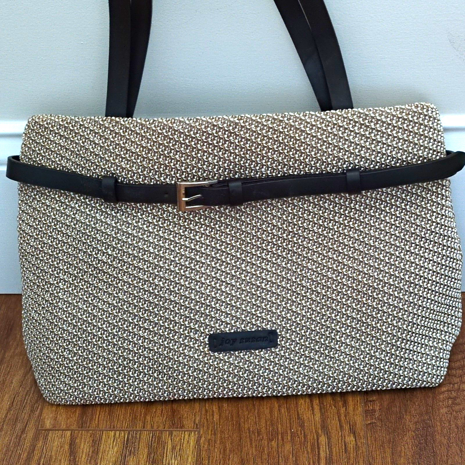 Joy Susan Large Woven Beige Shoulder Bag w/ Adjustable Detachable Strap