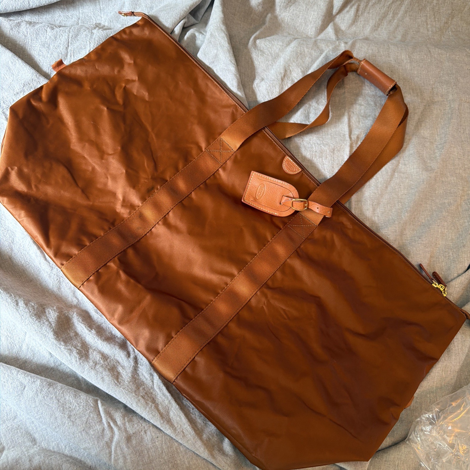 Brics Tote Nylon Leather Accents Zip Top Orange Large
