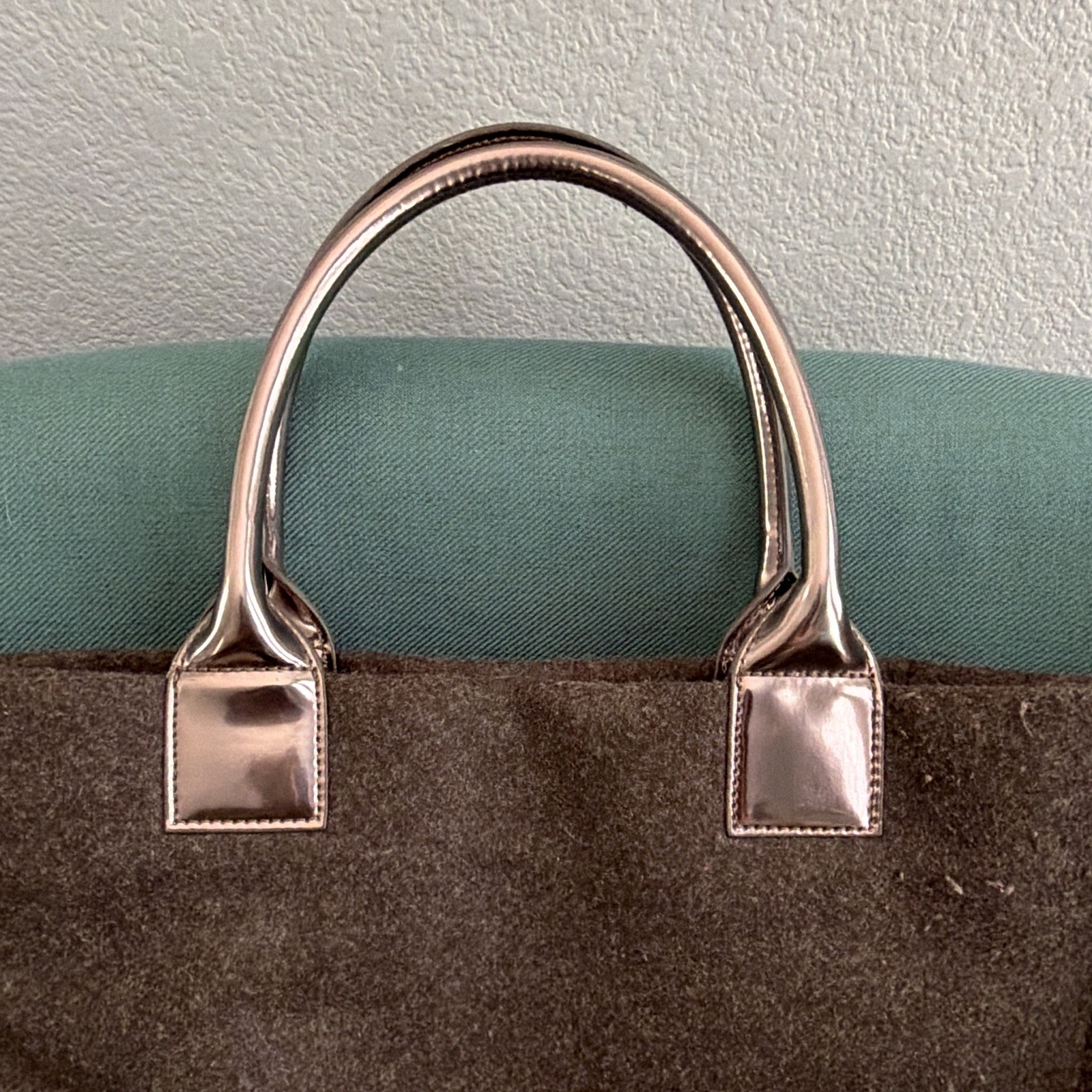 Tory Burch Grey Large Ella Tote Bag Metallic Logo Bronze