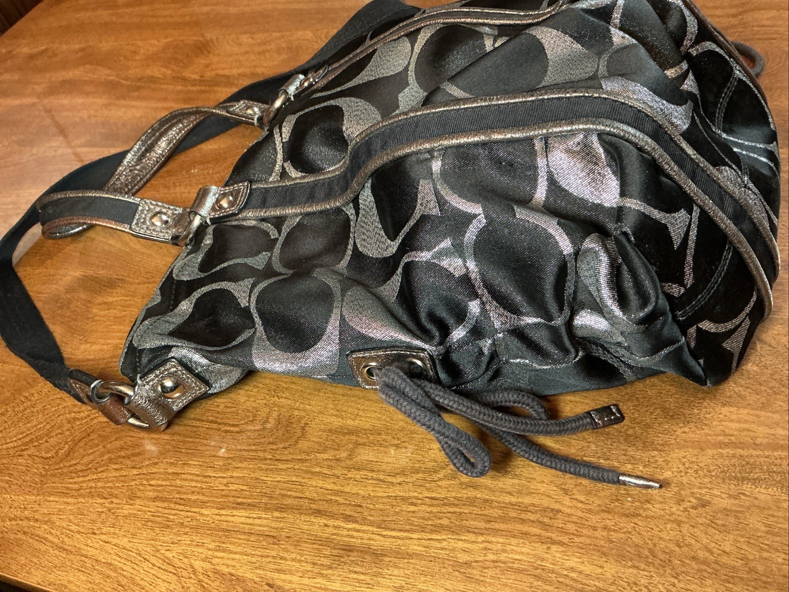 COACH POPPY BLACK & SILVER METALLIC LUREX TOTE- F14434