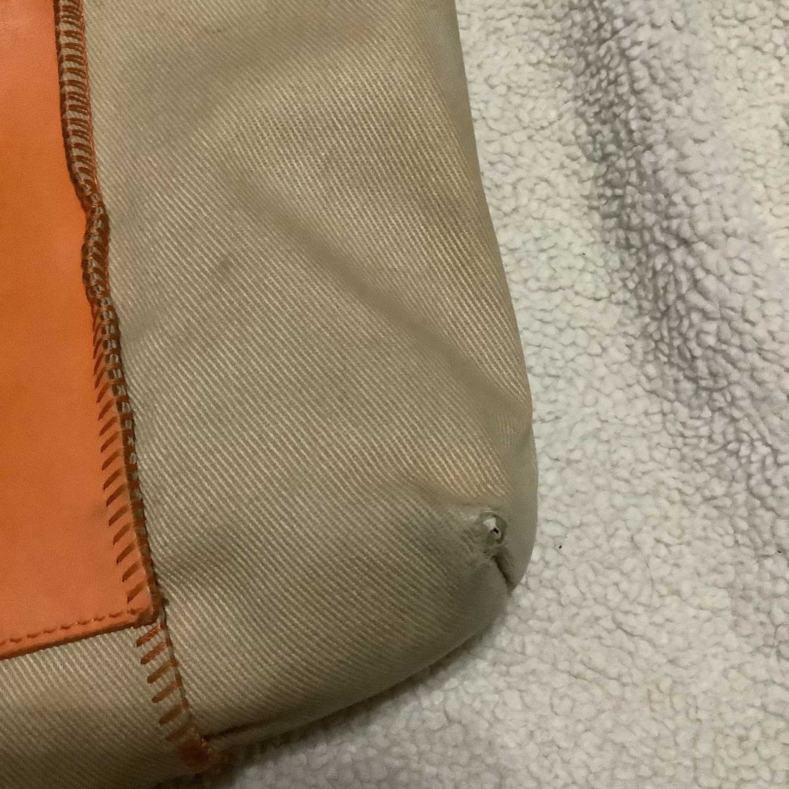 UGG Australia Medium Tote Bag Canvas Leather Beige Orange 9.5 x 13 Inch FLAWS