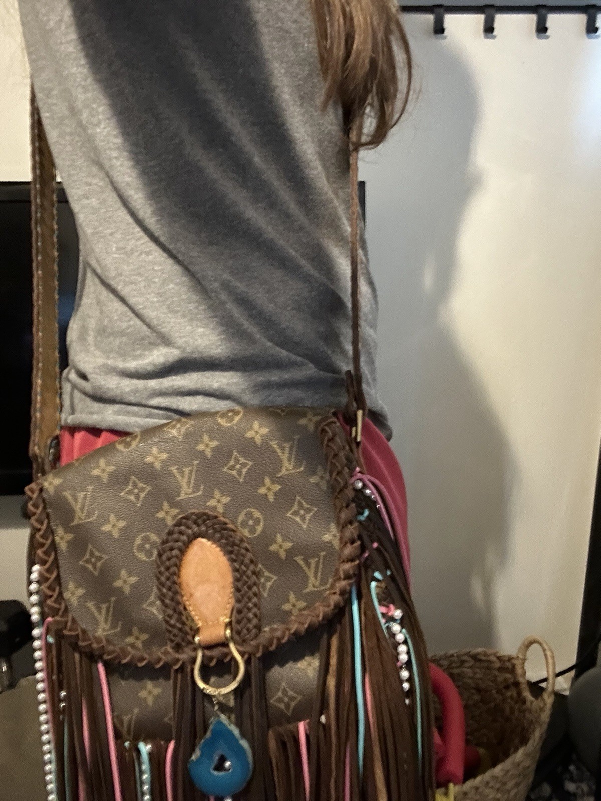 Louis Vuitton Monogram Crossbody Bag Buckle Closure Fringe Bag Charm Brown