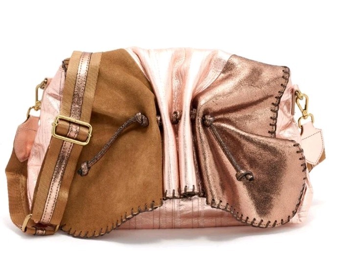 Sharif Legacy Ruched Leather Museum Flap Messenger Bag- Rose Gold-NWT
