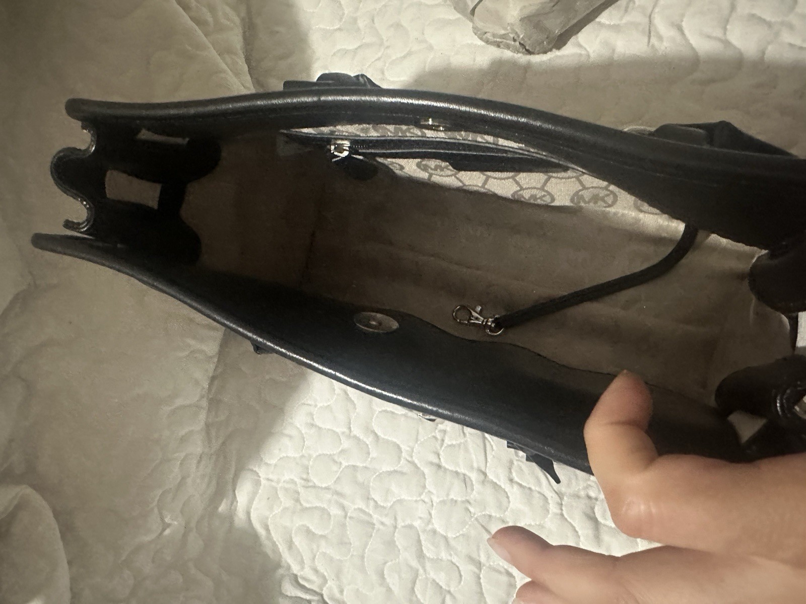 Michael Kors Satchel Top Handle Bag White/Black Pebbled Animal Print Strap