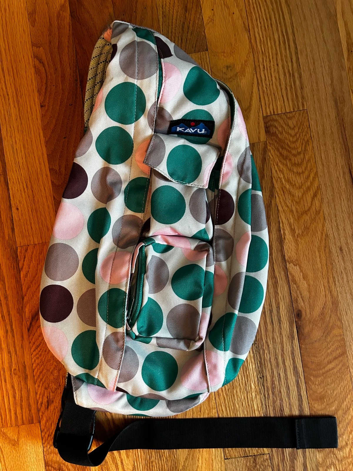 KAVU Rope Sling Bag Purse Multicolor Polka Dot Crossbody Travel Hiking Backpack