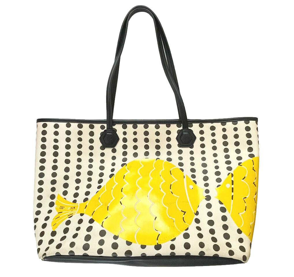 JONATHAN ADLER Tote Bag Medium Duchess Yellow Fish 2 Shoulder Handles 19″L