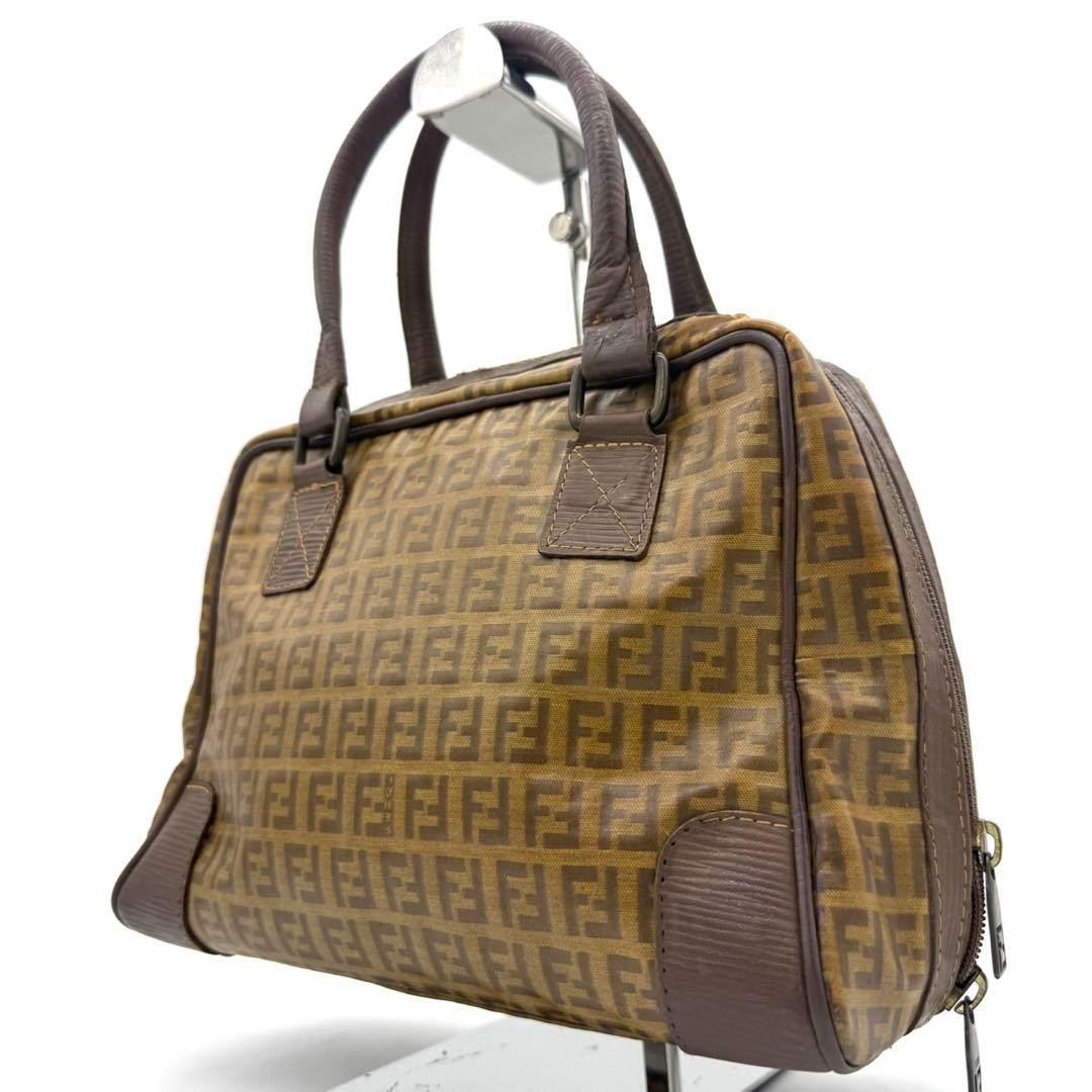 Fendi Zucca Mini Boston Hand Bag Brown Canvas Leather 10.24×8.66×3.54 Inches