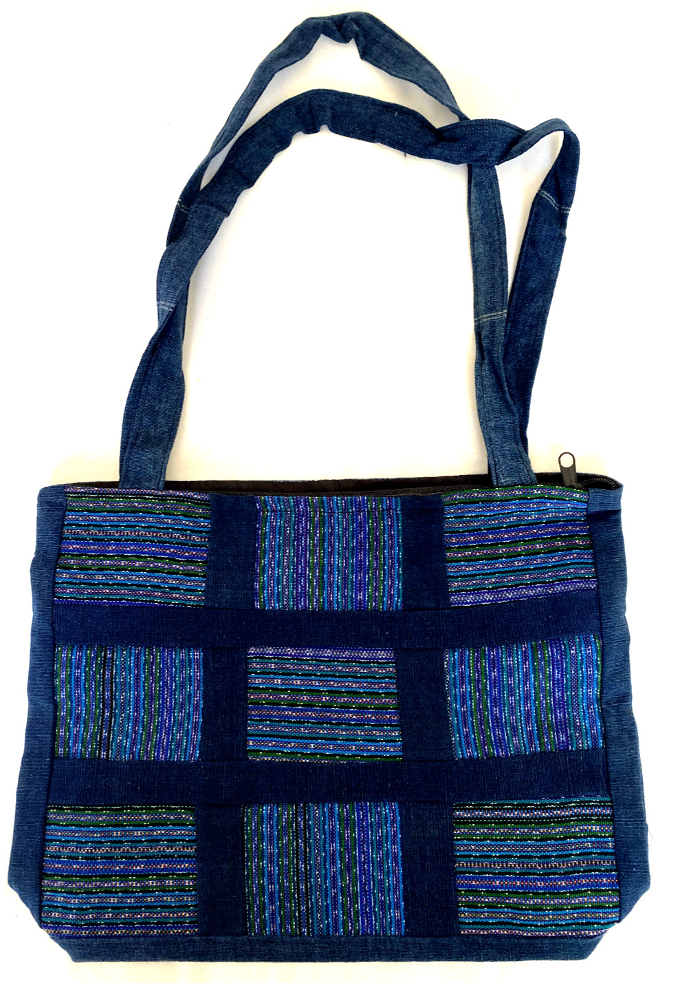 Blue Tote Bag Huipil Guatemala Fabric Cotton Shopping New Handmade Zipper #EE