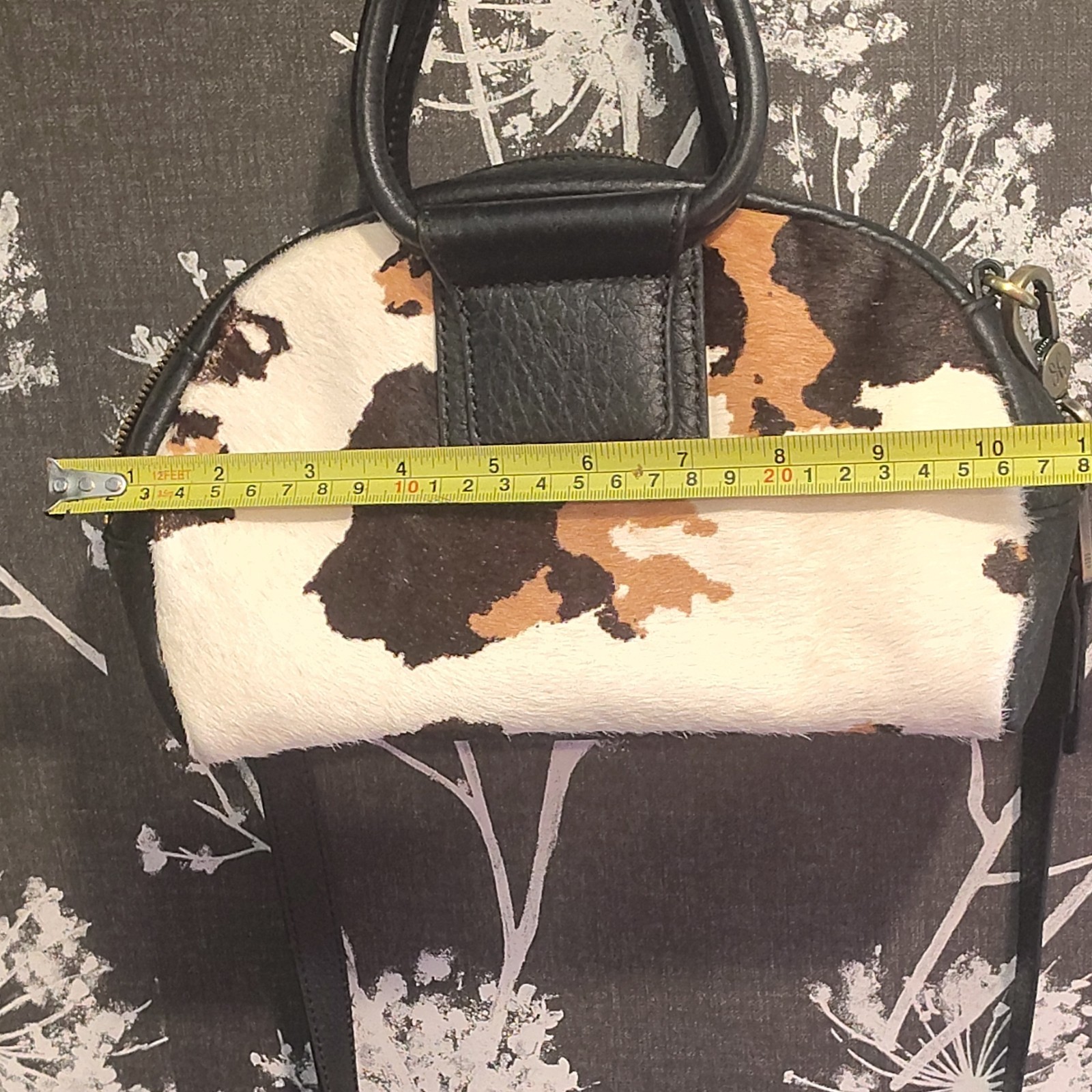 HOBO Small Black Cow Print Removable Cross Body Strap Top Zip Gold Hardware