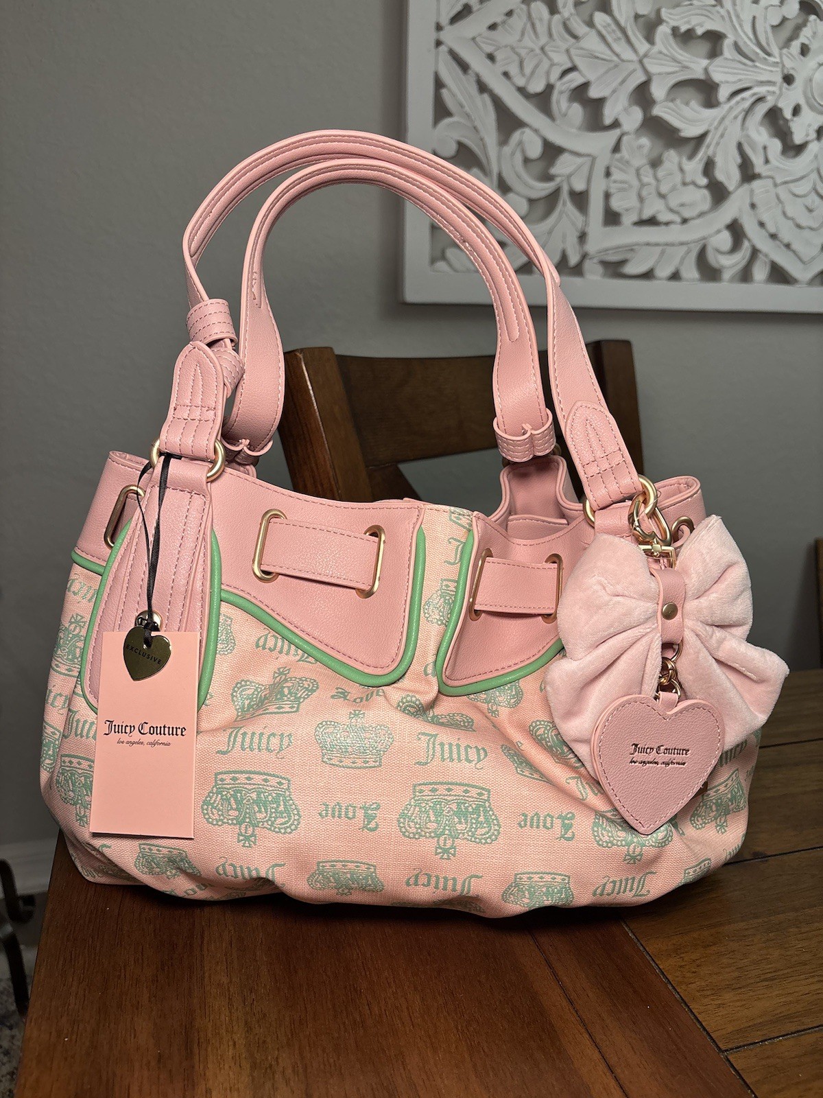 Juicy Couture Exclusive Fan Club Satchel Pink Diamond Retro Green Purse Bag NWT