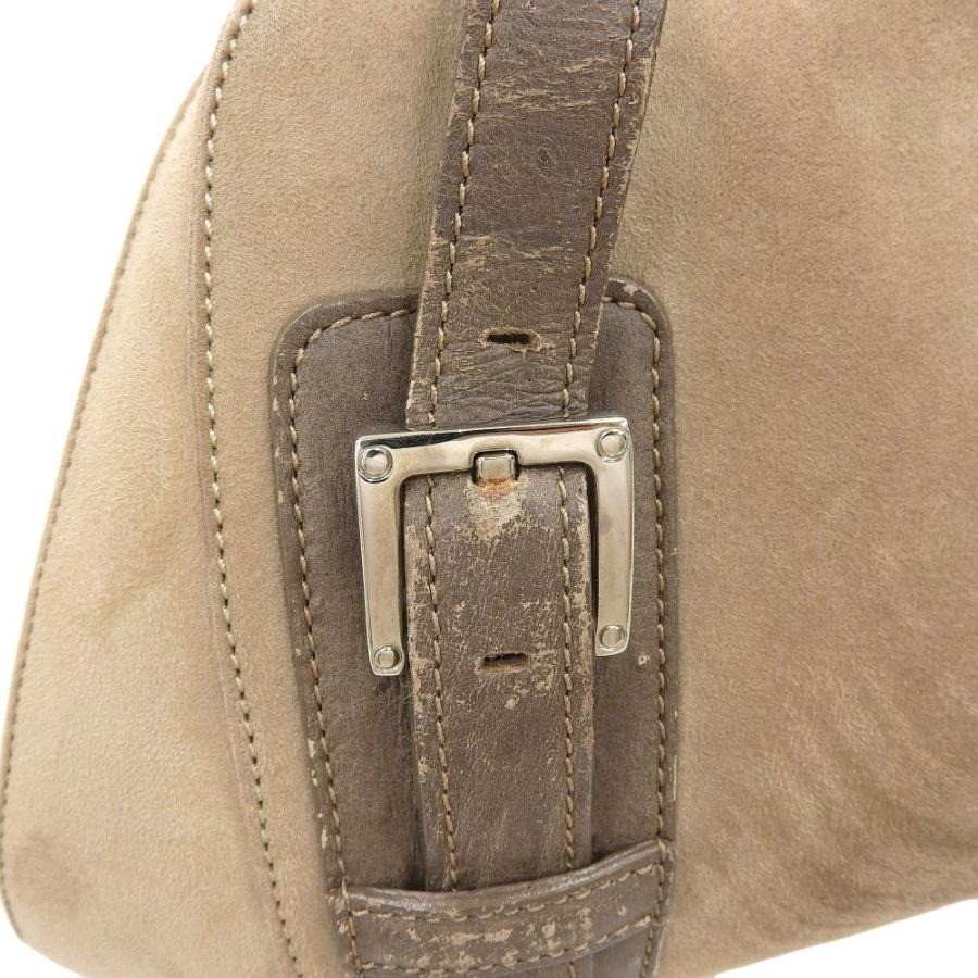 Loewe Senda Suede Ostrich Handbag Brown Beige Drawstring Pouch Auth Spain