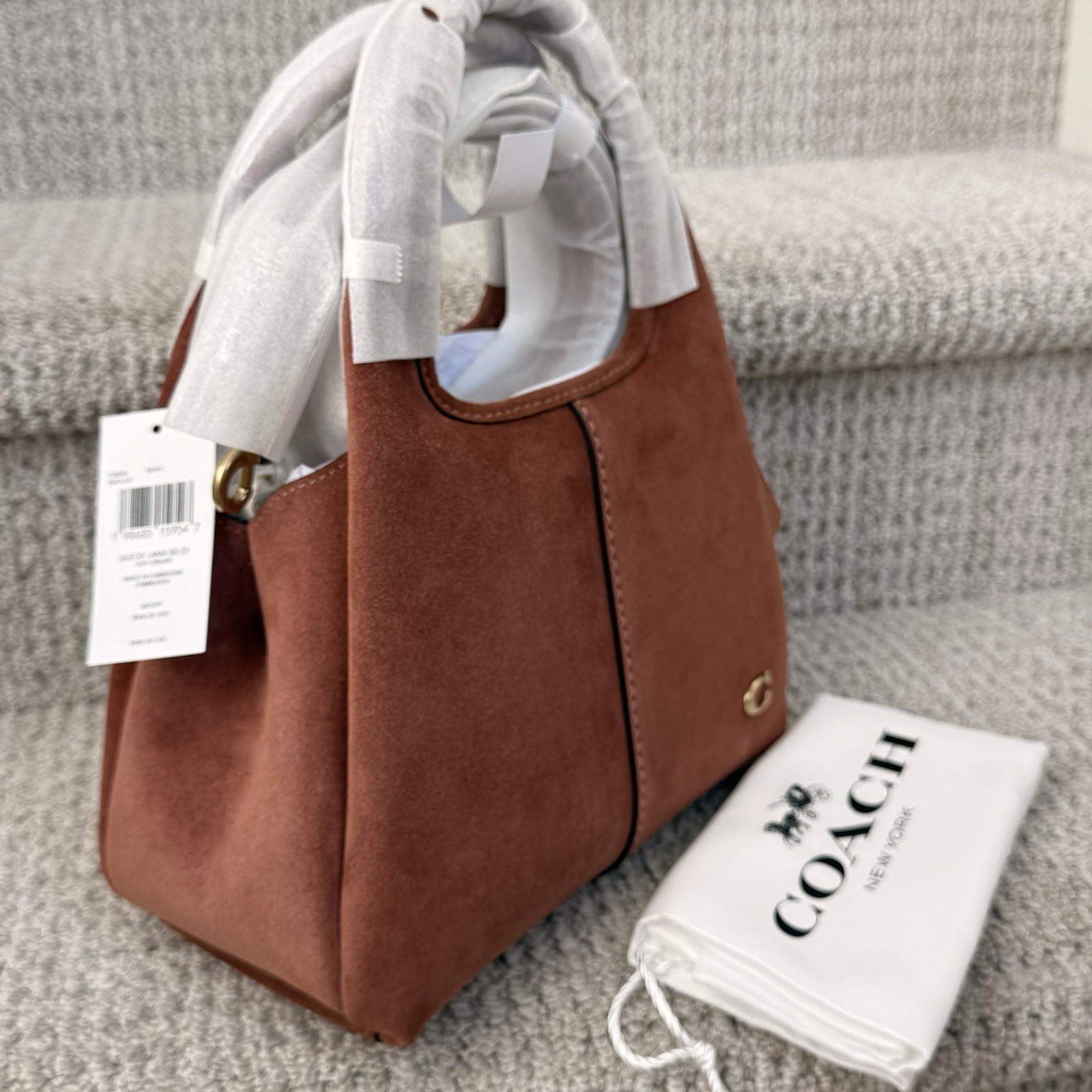 SEALED COACH Lana 23 Medium Suede Shoulder Crossbody Handle Bag Brass/Clay CBZ95