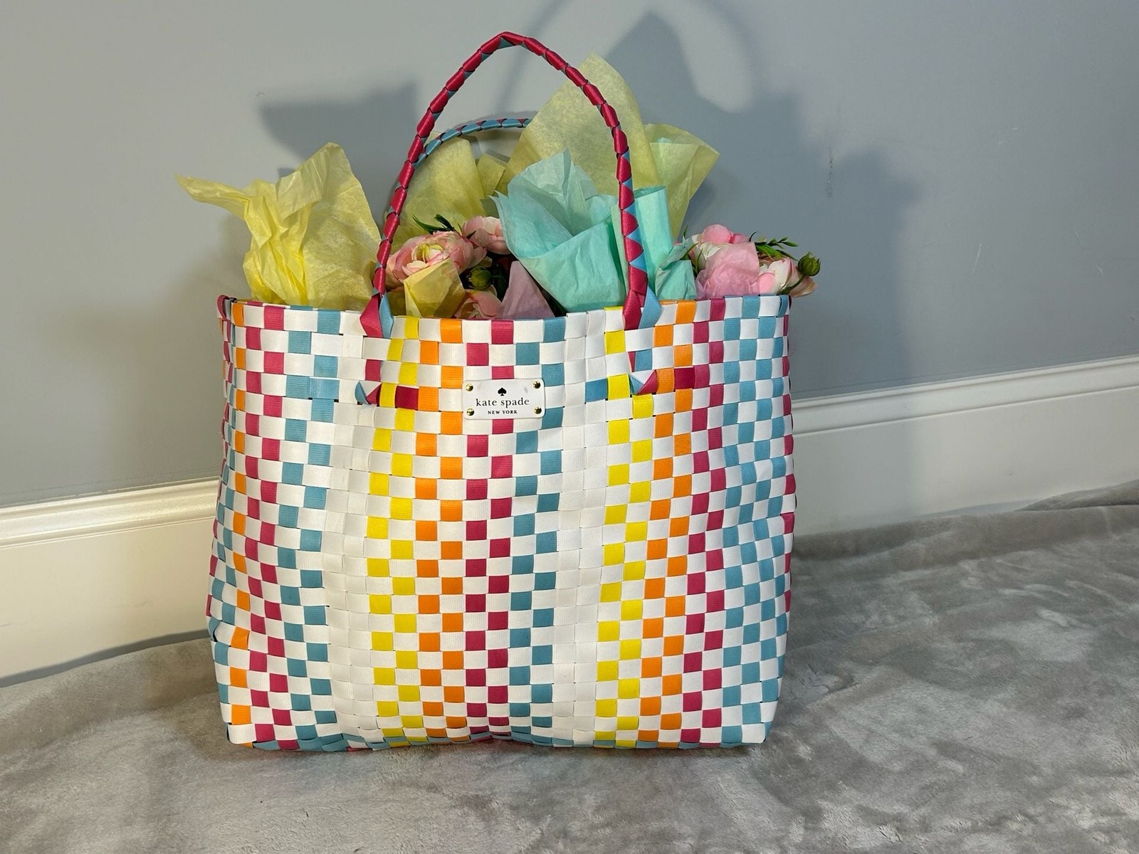 Kate Spade New York Multicolor Woven Basket Tote Bag