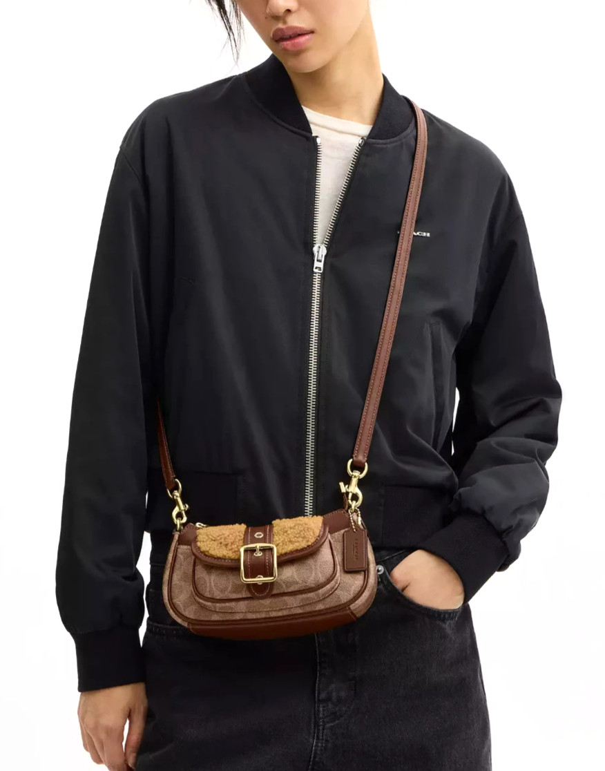 NWT Coach Ashton Mini Shoulder X-Body Bag w/Shearing CDB13 TAN BROWN Sig Leather