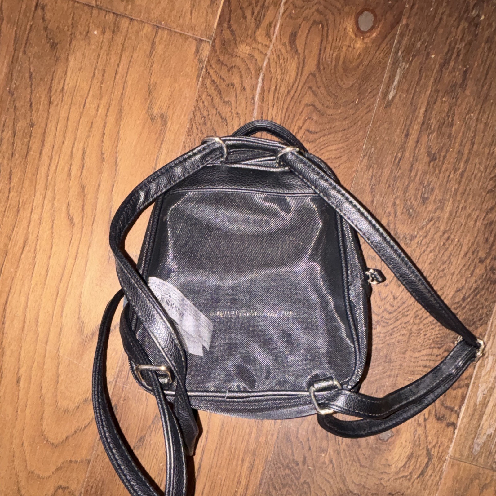 Women’s Black Small Mini Backpack Zip Closure Front Pocket Silver Hardware