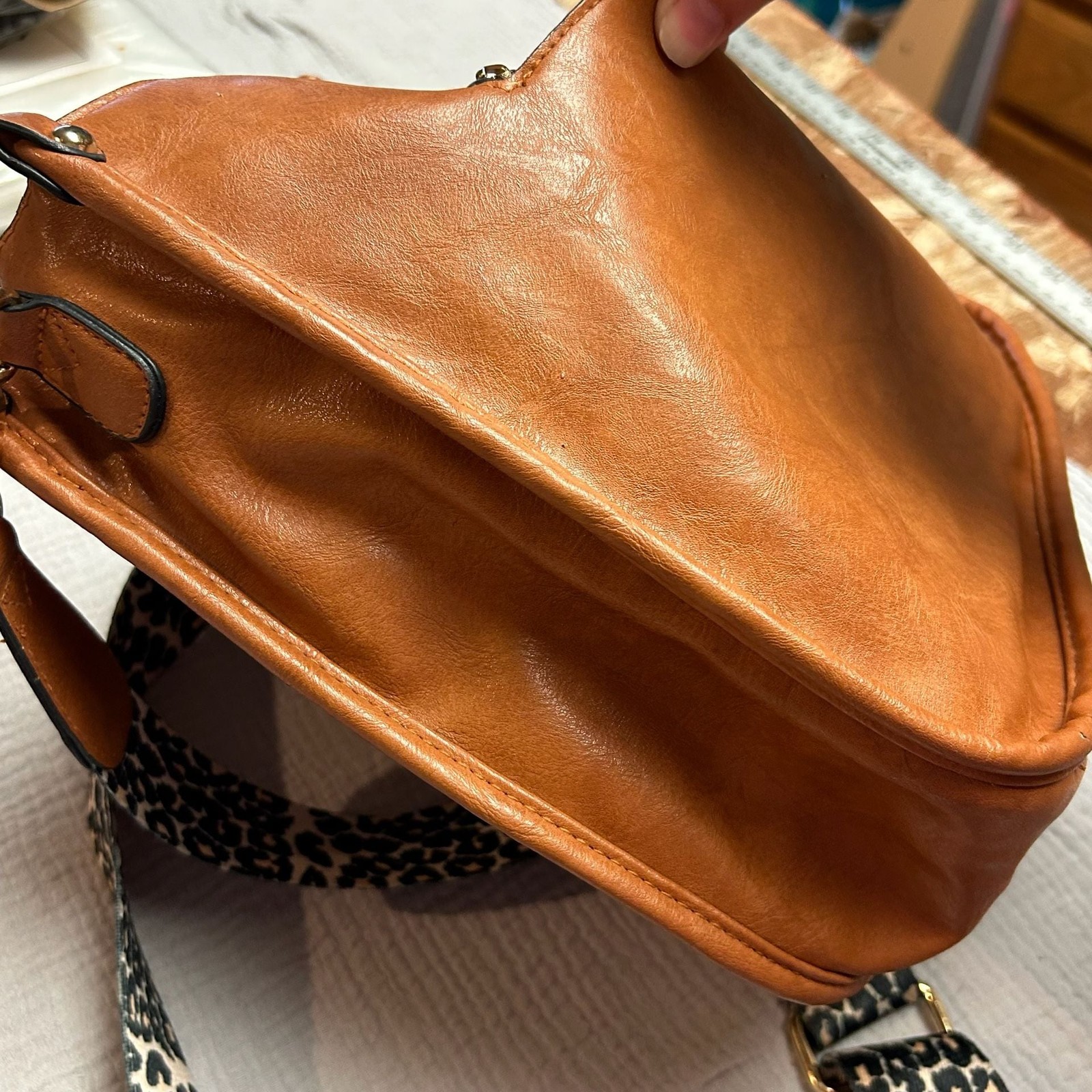 Faux Leather Crossbody Bag with Interchangeable Leopard and Geometric Straps