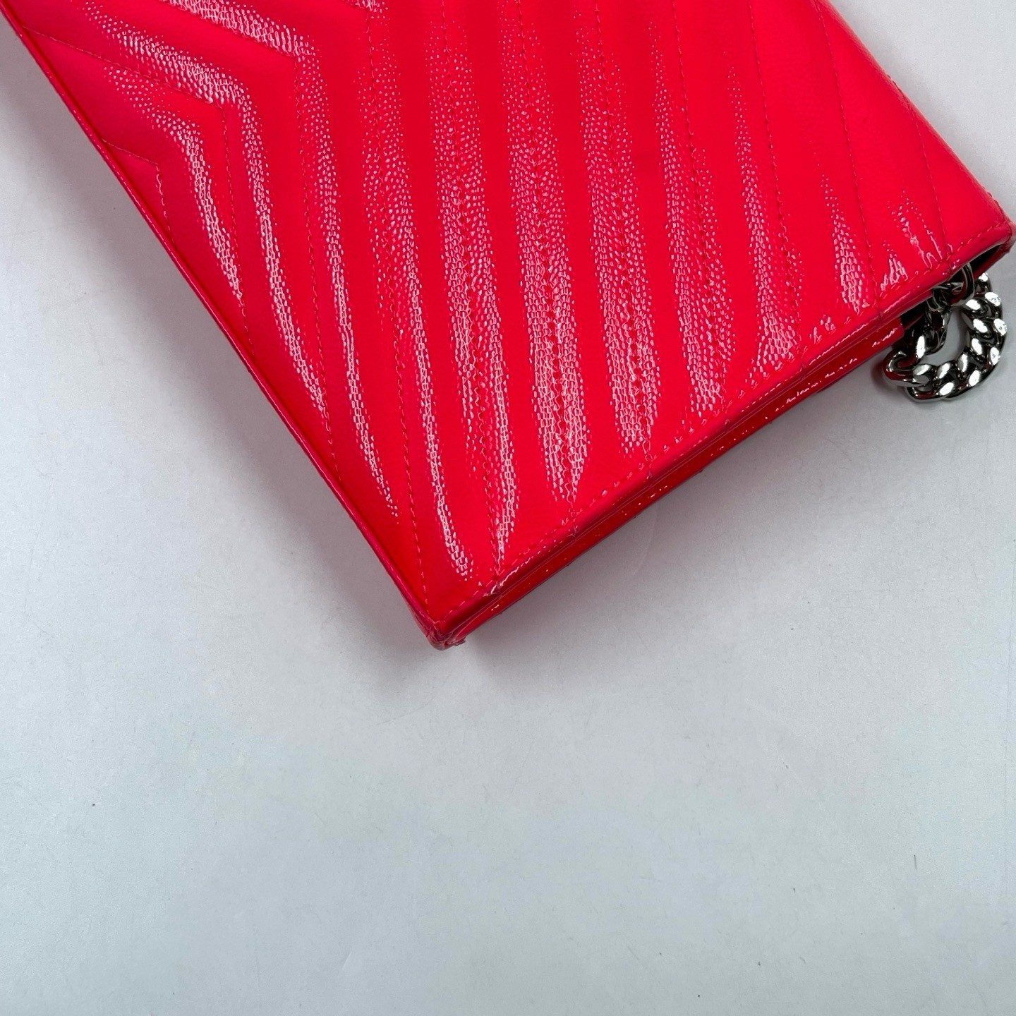 SAINT LAURENT YSL Monogram Chain Crossbody Bag Pink Patent Leather 033011
