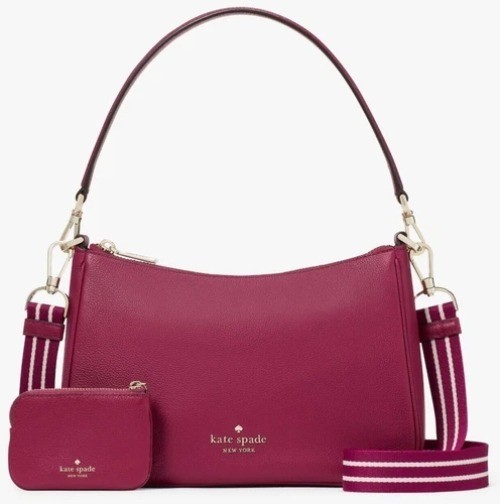 Kate Spade Pebbled Leather Shoulder Bag In Dark Raspberry Rose With Rosie Crossb