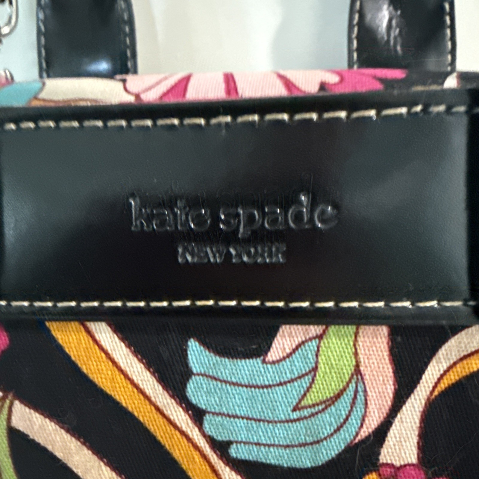 Kate Spade Satchel Hand Shoulder Bag Floral Butterflies Nylon Fabric & Leather