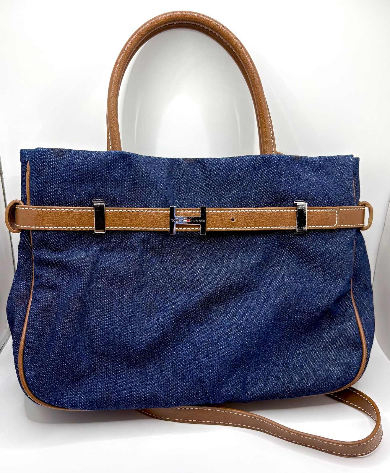 Tommy Hilfiger Denim Mini Tote Crossbody Bag Blue Jeans Preppy Y2K Americana Vtg
