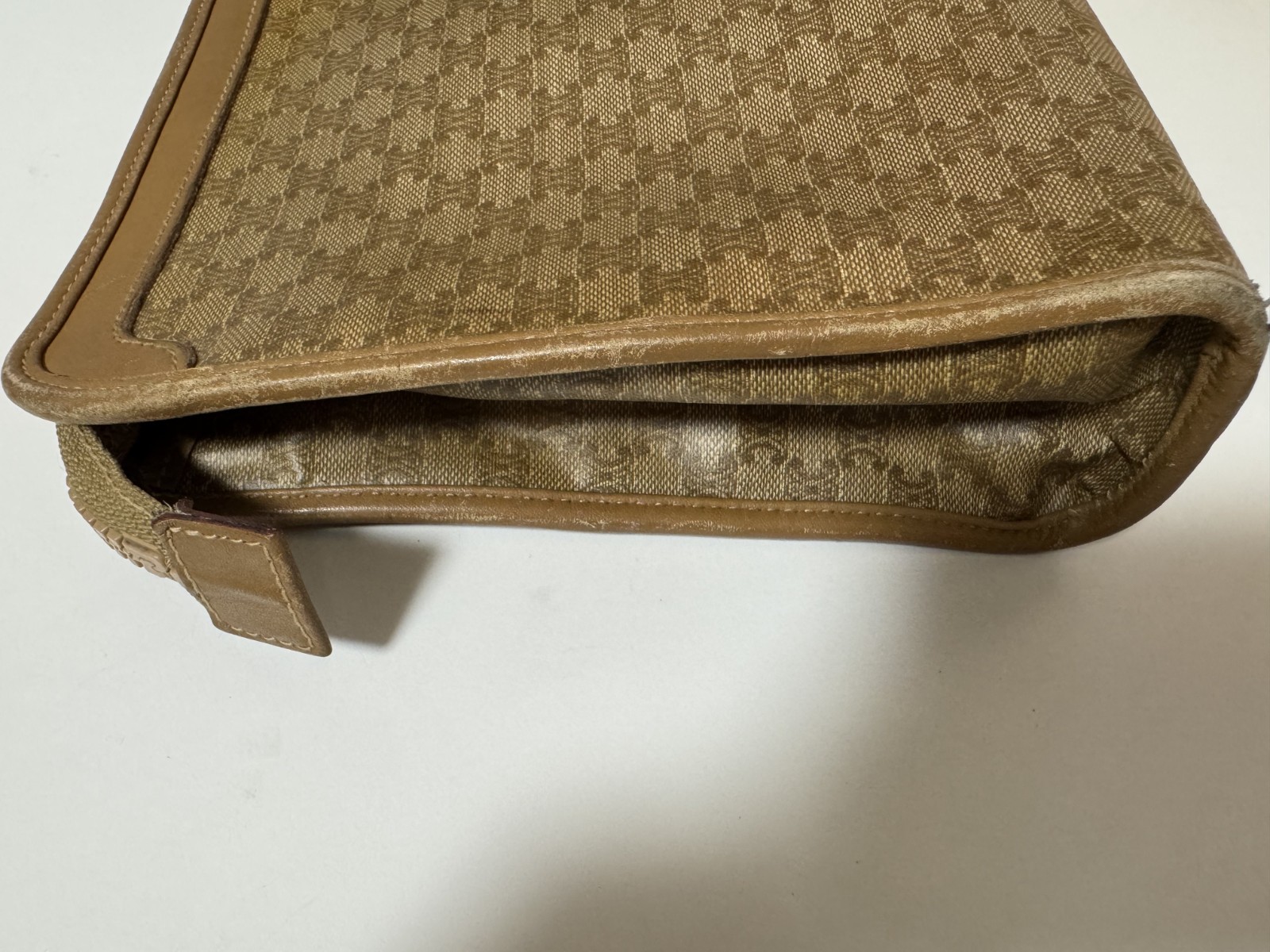 CELINE macadam PVC leather Beige clutch bag Authentic 0007