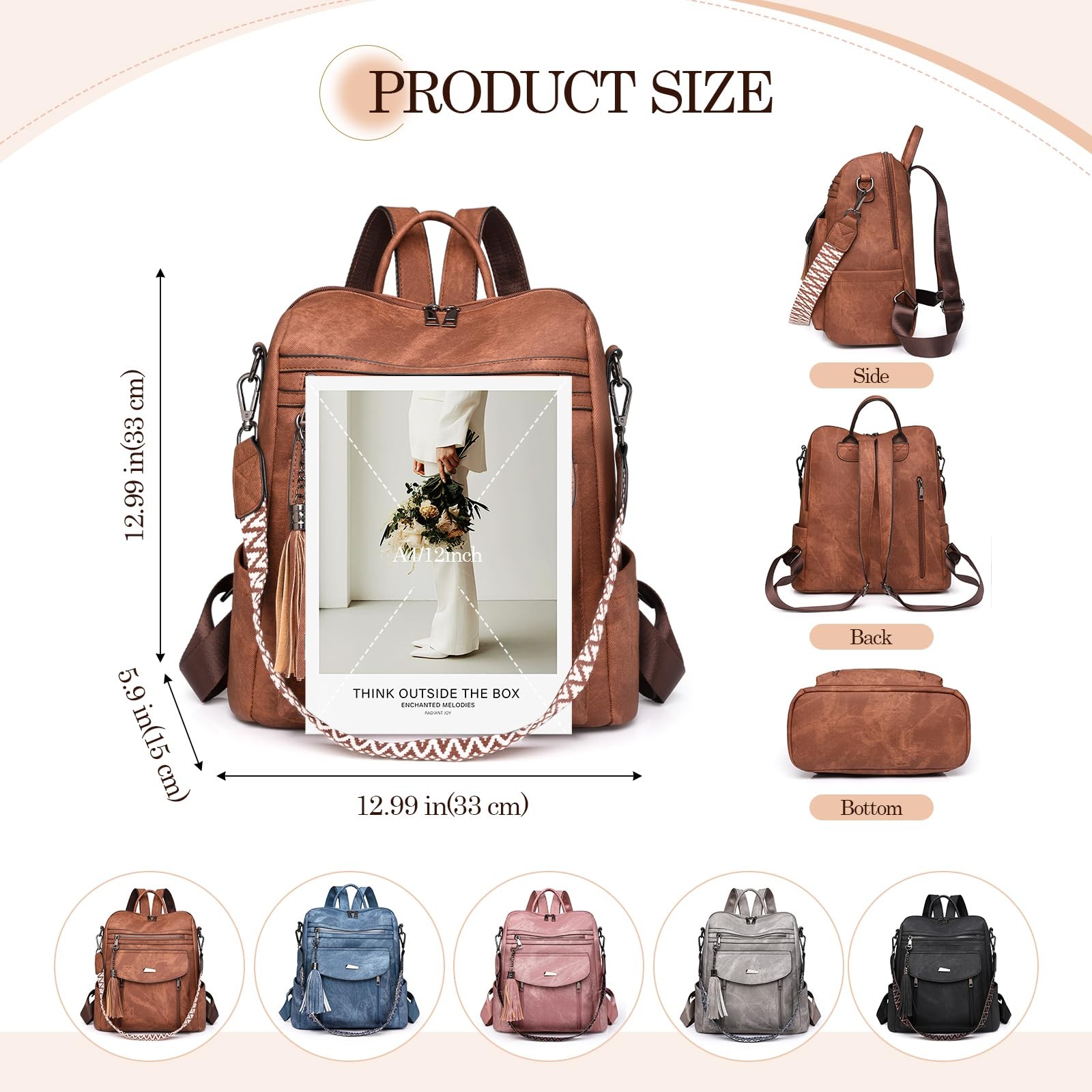 ROOSALANCE Backpack Purse for Women Pu 12.99 x x 5.9 inches, Brown