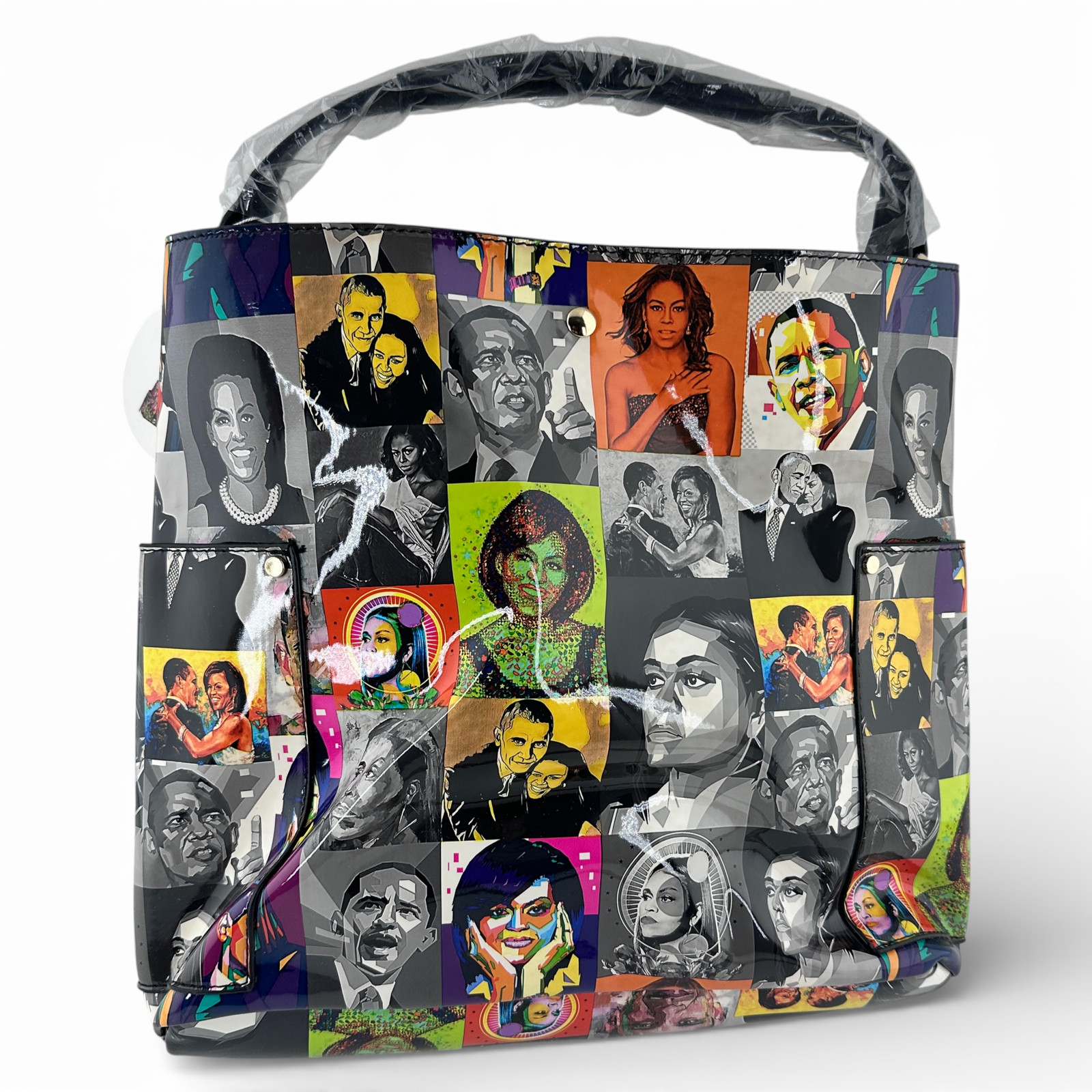 Tote Bag Womens Medium Multicolor Portrait Art 2 In 1 Pouch Crossbody Set