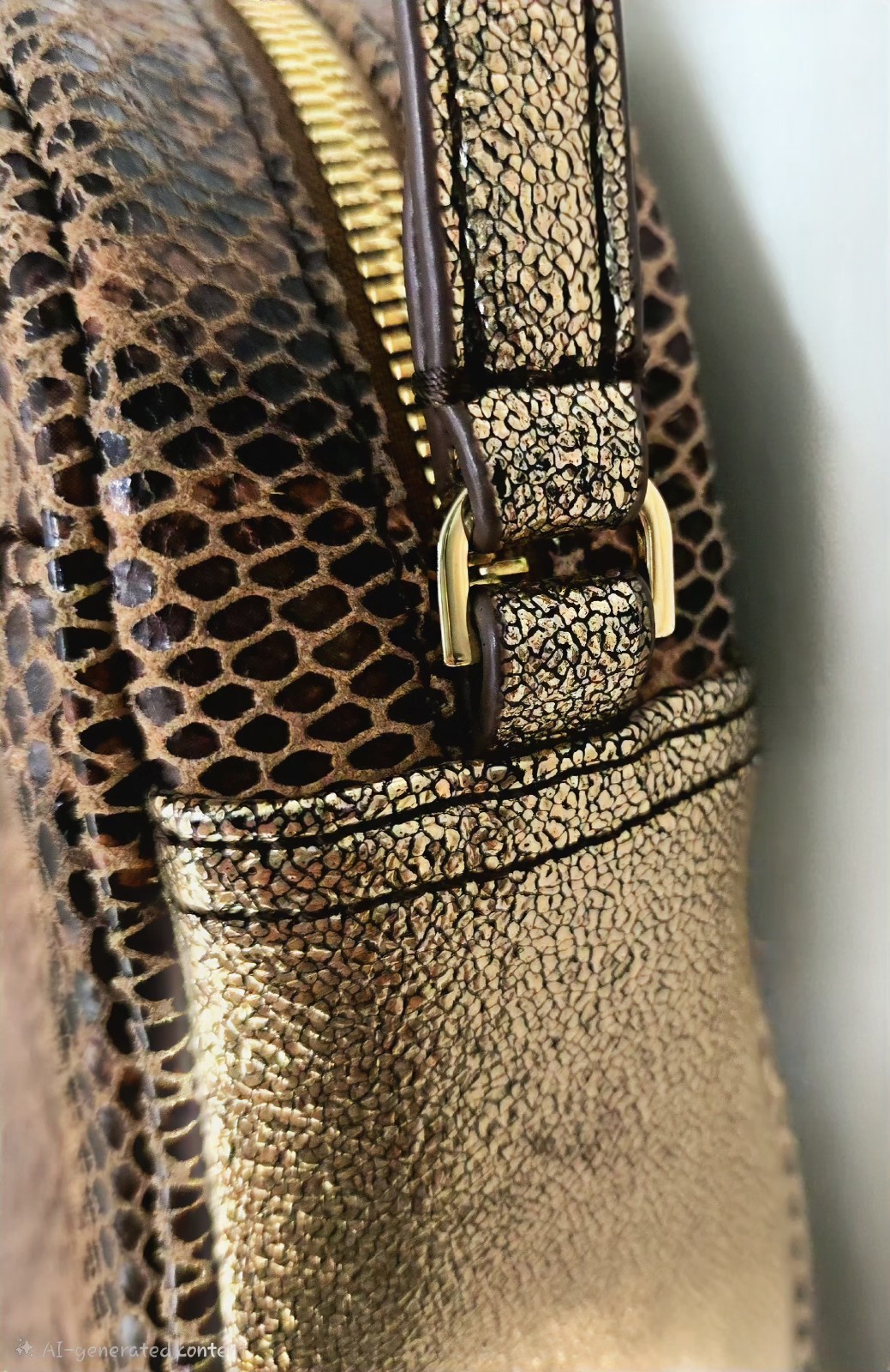 ​G.I.L.I. Bronze Snake Embossed Leather Camera Crossbody Bag Bronze Gold