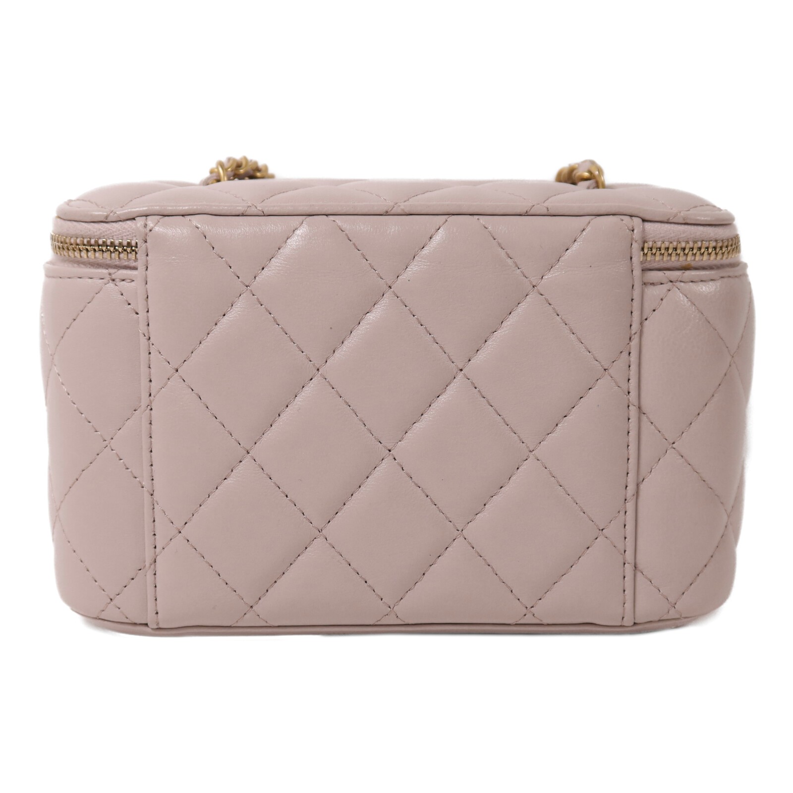 CHANEL CC GHW Gold Ball Vanity Case Chain Shoulder Lambskin Leather Taro Purple
