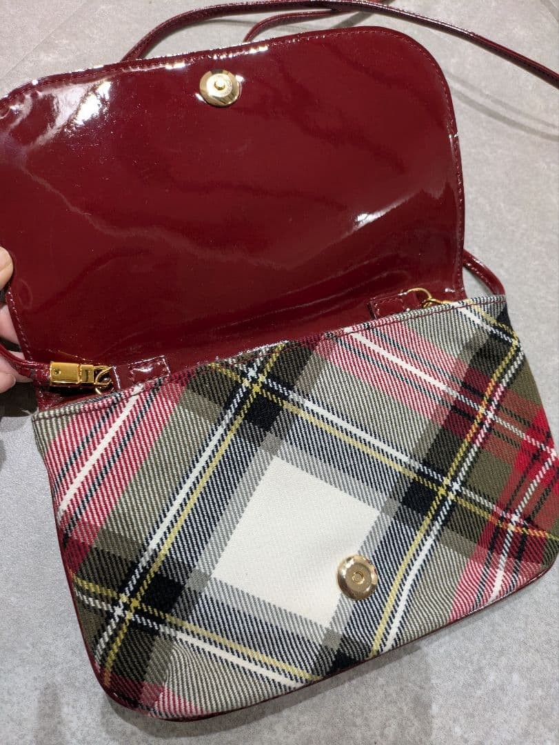 Vivienne Westwood Orb Check Enamel Shoulder Bag Red Width 23cm Strap 55cm