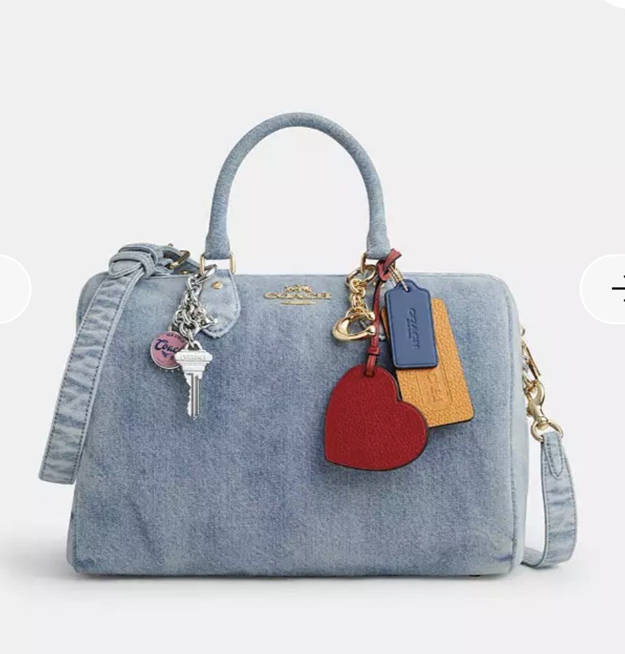 Coach CDY75 Rowan Large Satchel Bag In Loved Denim With Charms Light Indigo NWT