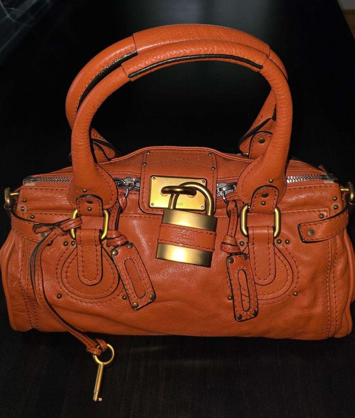 Chloé Paddington Medium Leather Satchel Bag Burnt Orange Brass Lock & Key