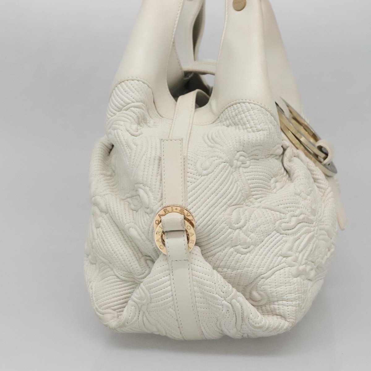 BVLGARI Chandra Shoulder Bag Leather White Gold Auth 140646