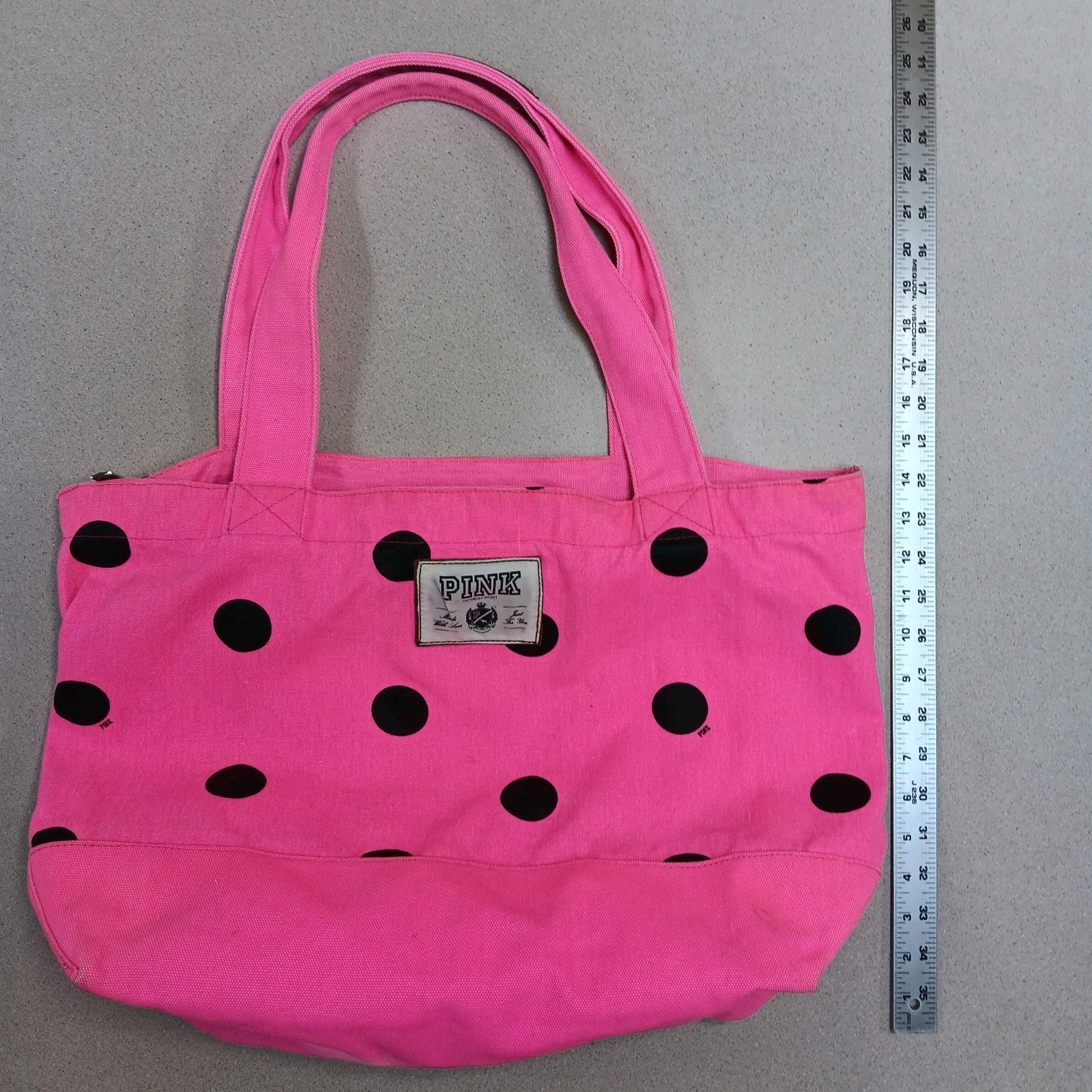 Vintage Y2K Victoria Secret PINK Hot Pink Polka Dot Collegiate Canvas Tote Bag