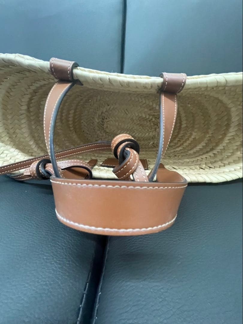 CELINE Teen Triomphe Pannier Raffia Calfskin Bag Light Beige Authentic