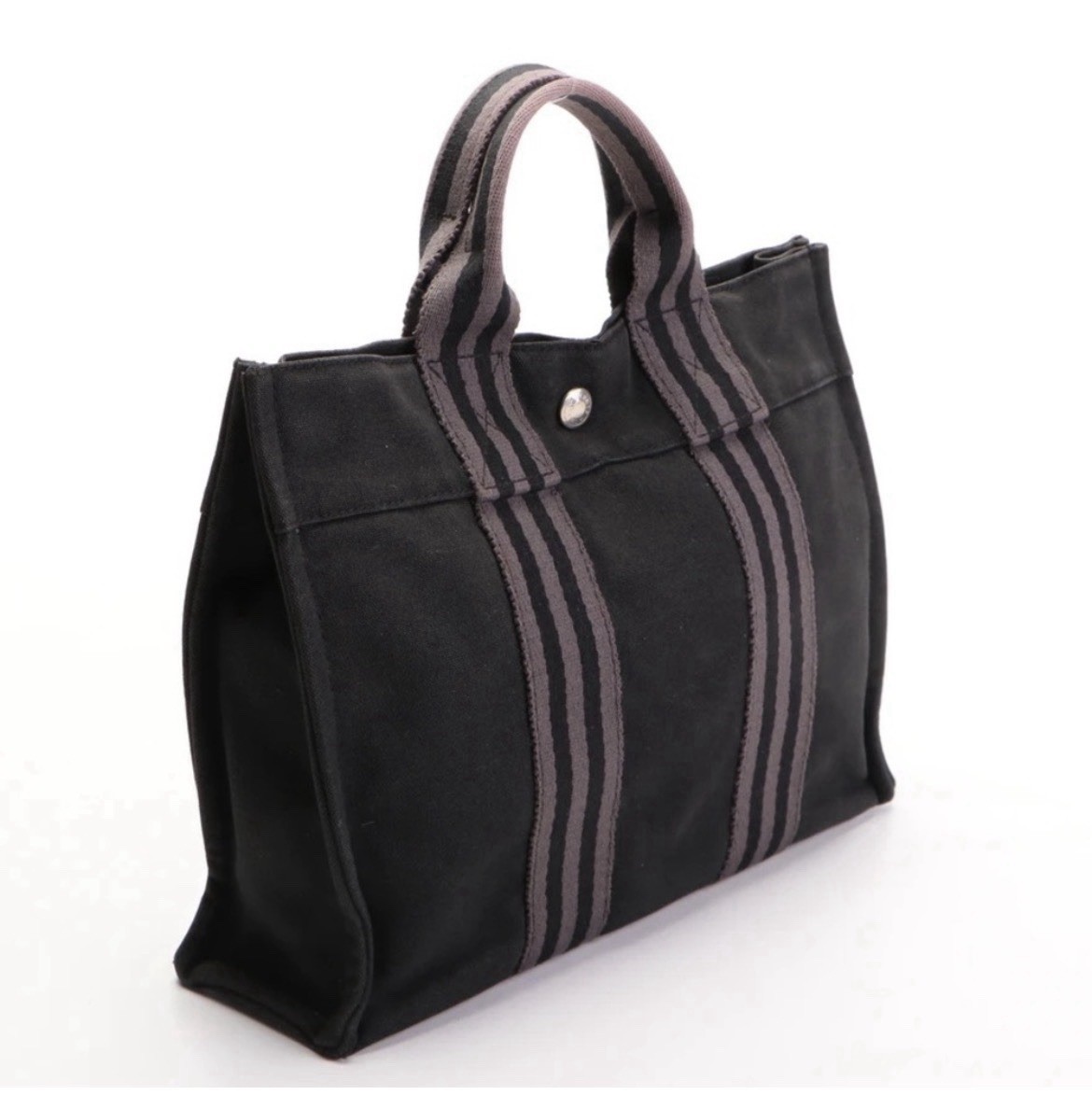 Hermès Women Gray Grey/Black Canvas Fourre Tout PM Tote Bag One Size