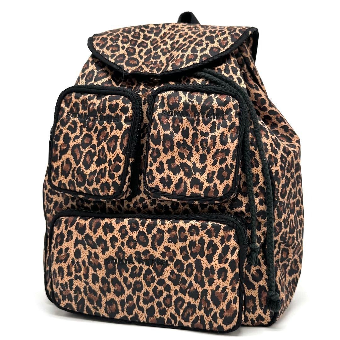 SONIA RYKIEL Backpack Leopard Print Embroidery Brown Authentic From Japan