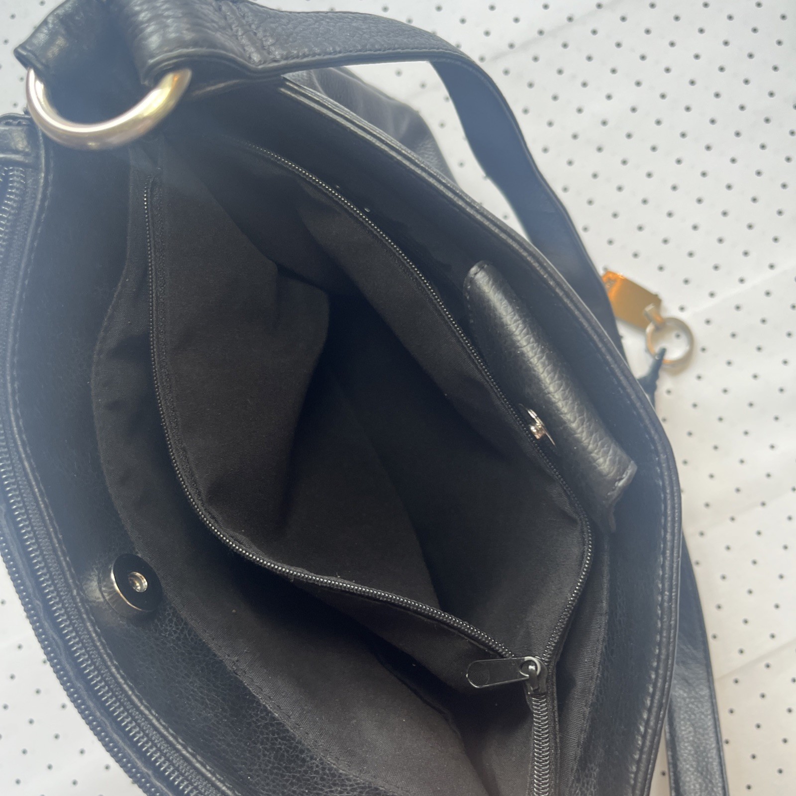 Rolfs Genuine Leather Hobo Shoulder Bag Black Organizer Zip Pocket