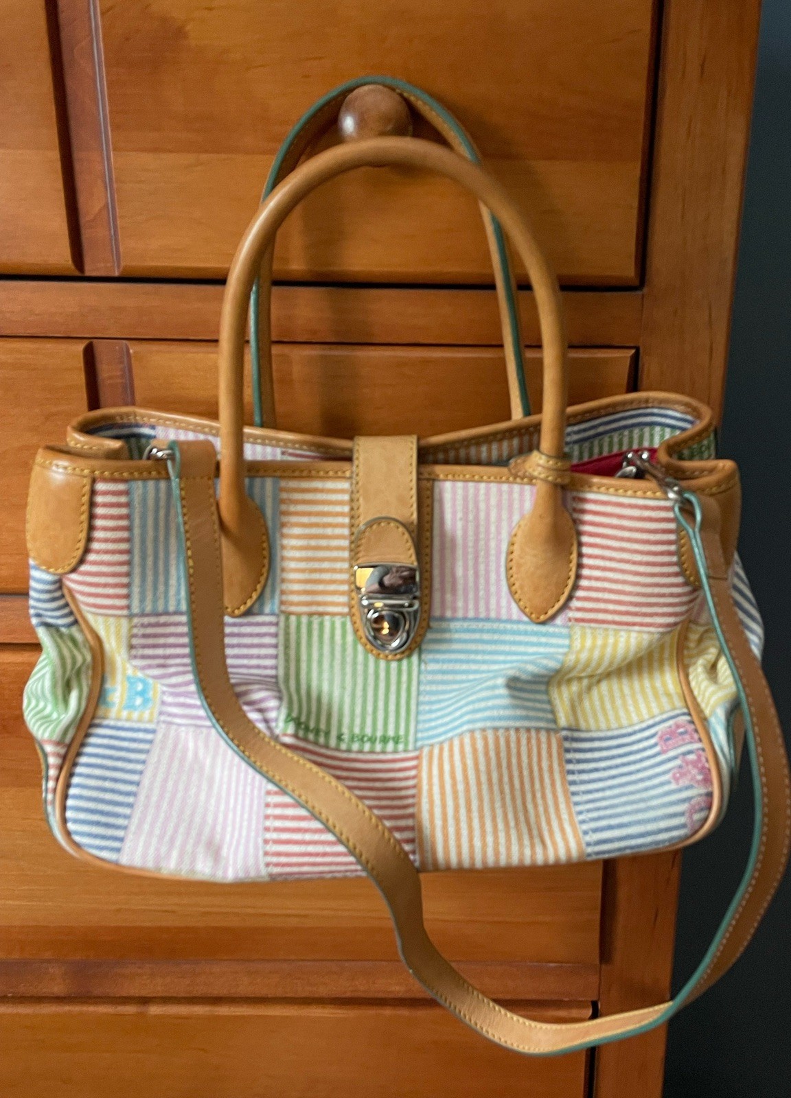 DOONEY & BOURKE Vintage Pastel Seersucker Stripe Small Handbag Purse