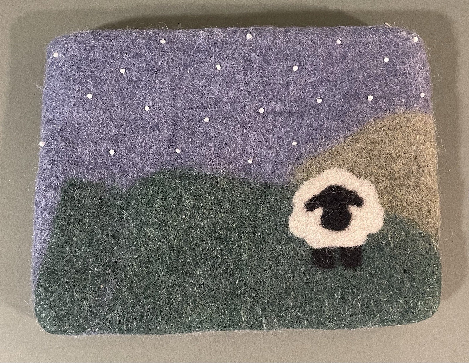 Felted Wool Sheep Zipper Pouch Lined Made in Nepal 100% Wool