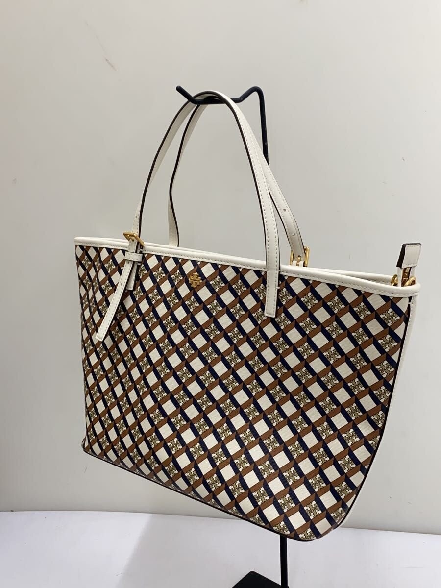 TORY BURCH 2-way Tote Bag/Shoulder Bag, Leather, White, All-over Pattern, 143364