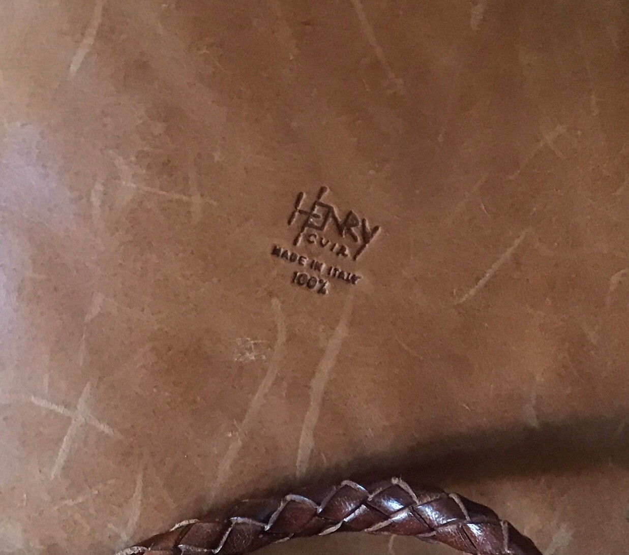 Henry Cuir Tan Woven Leather Shoulder Bag Tote W/ Pouch Mint Condition