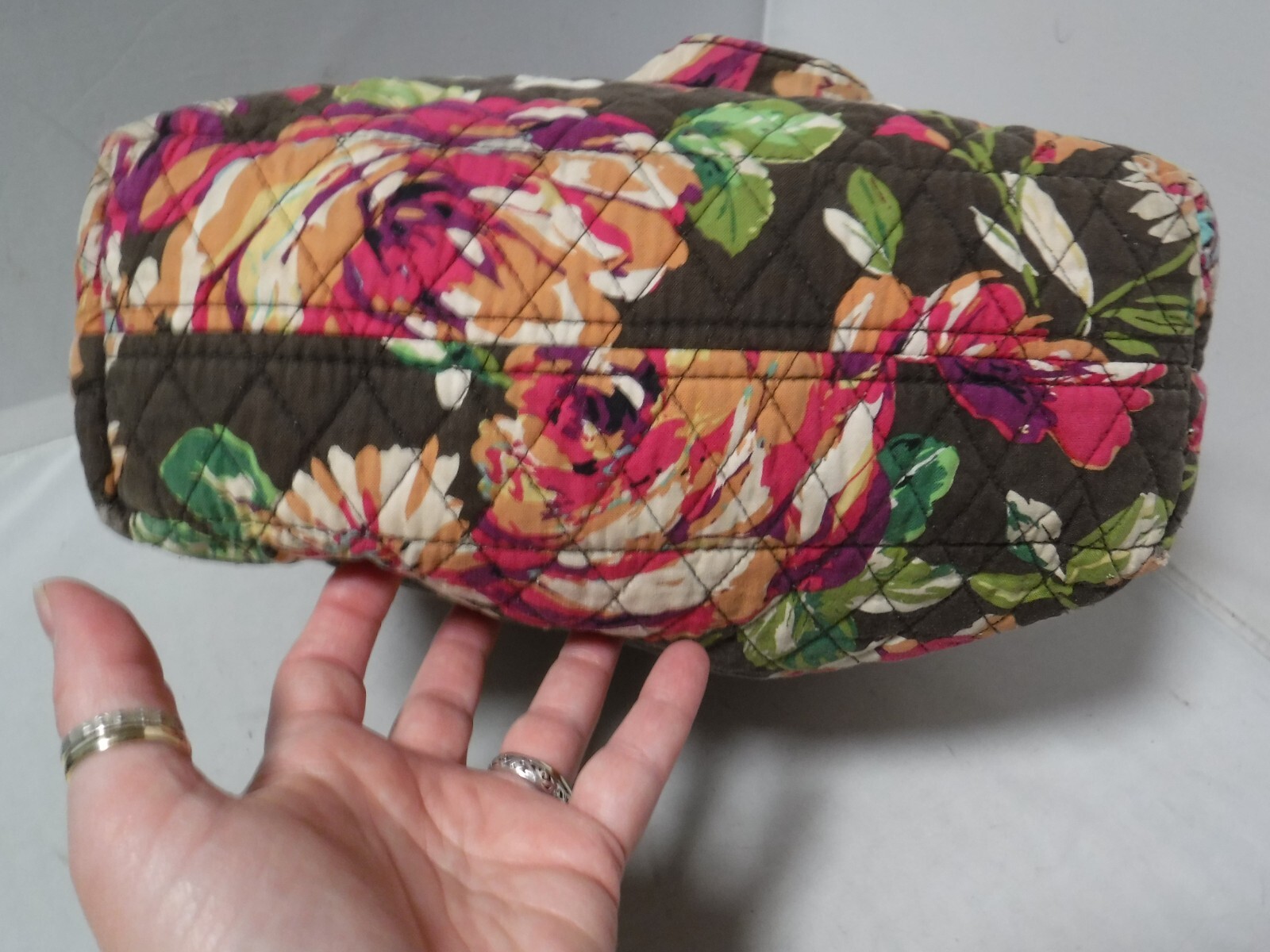 Retired Vera Bradley English Rose Handbag Toggle Button Tote Style Bag Purse