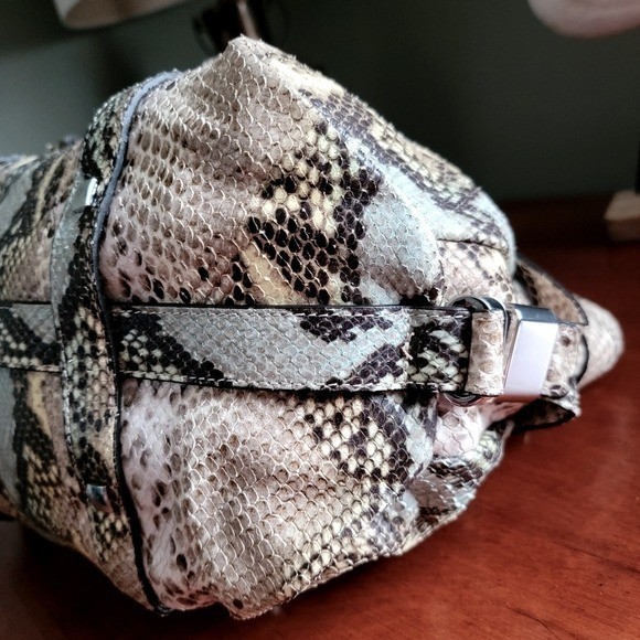 L.K. Bennett Anna Python Snakeskin Satchel Tan Blue Leather Italy Bag