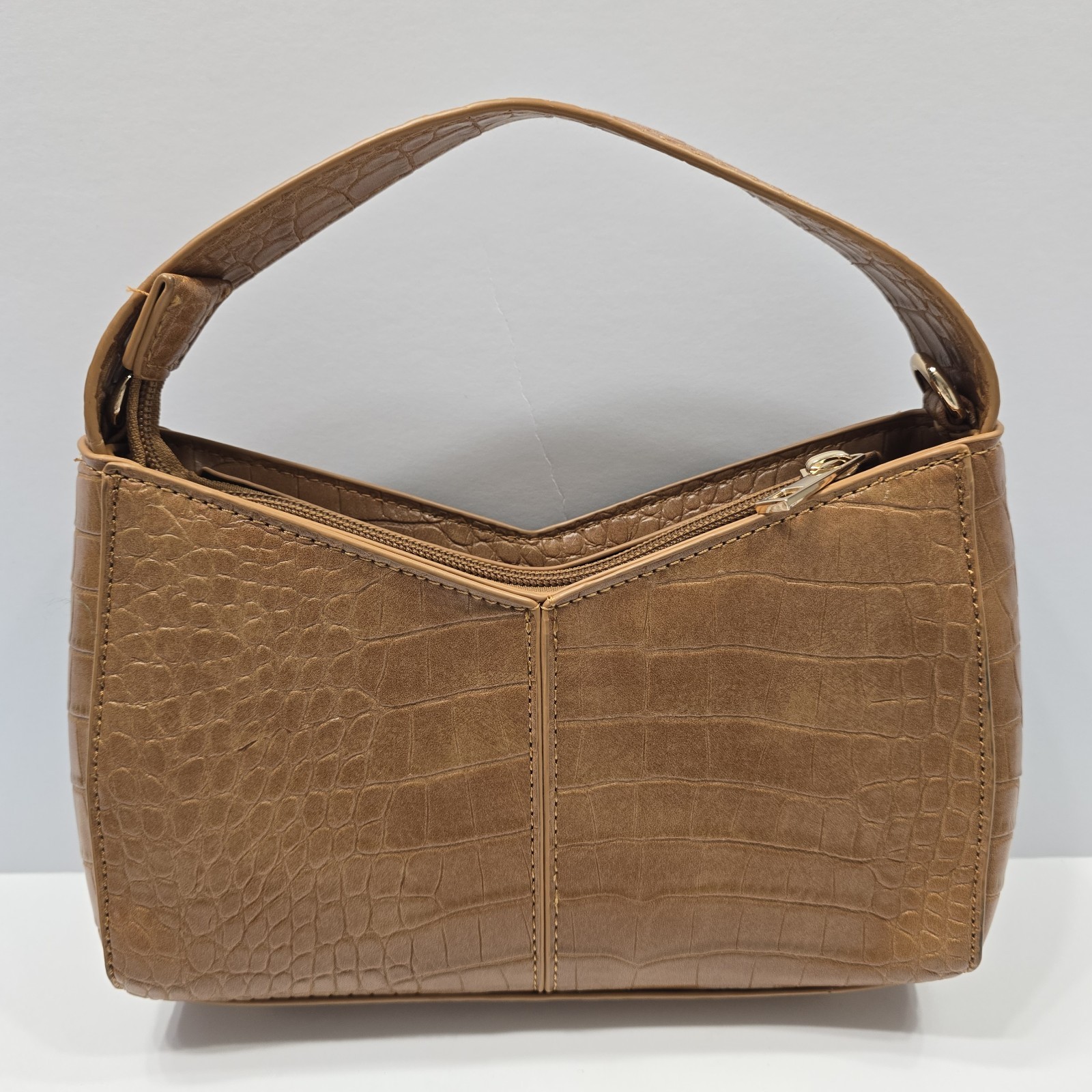 Cato Brown Croc Embossed Studded Shoulder Bag Y2K Mini Handbag Faux Leather